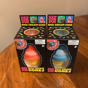 Nee Doh Nice Cream Cone Blue orange Squishy Ice Cream Cone  - New & Sealed  TWO